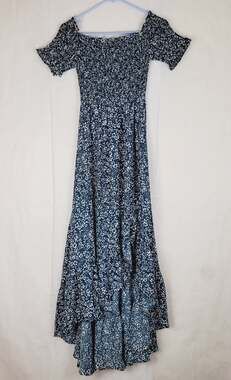 Blue Rain green floral smocked ruffled hi lo hem maxi dress Size Med Cottagecore